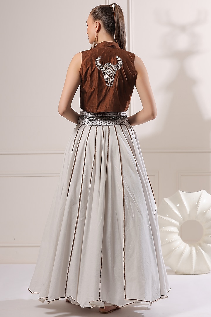 White Linen Skirt Set With Jacket by Ashna Vaswani at Pernia's Pop Up Shop