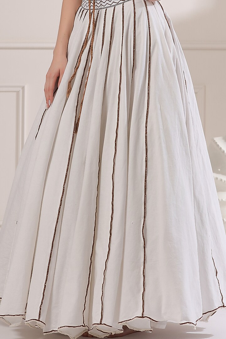 White Linen Skirt Set With Jacket by Ashna Vaswani at Pernia's Pop Up Shop
