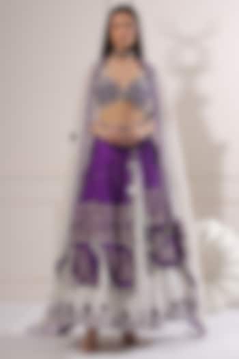 White & Purple Embroidered Lehenga Set by Ashna Vaswani