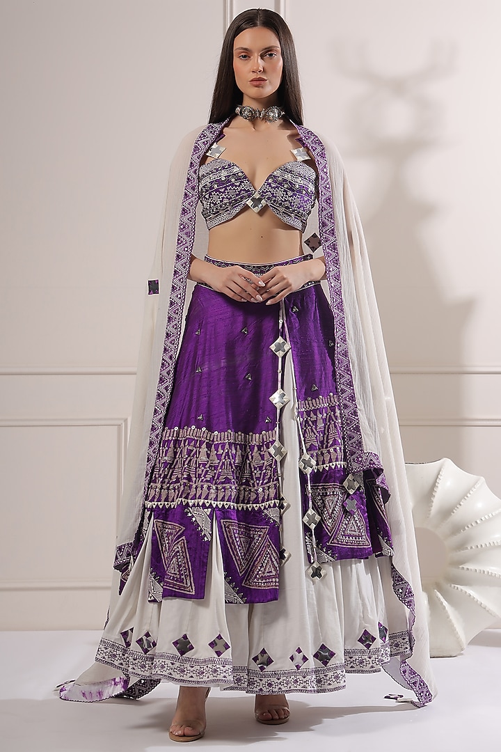 White & Purple Embroidered Lehenga Set by Ashna Vaswani