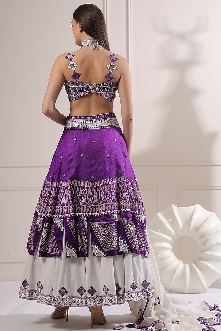 White & Purple Embroidered Wedding Lehenga Set by Ashna Vaswani at Pernia's Pop Up Shop
