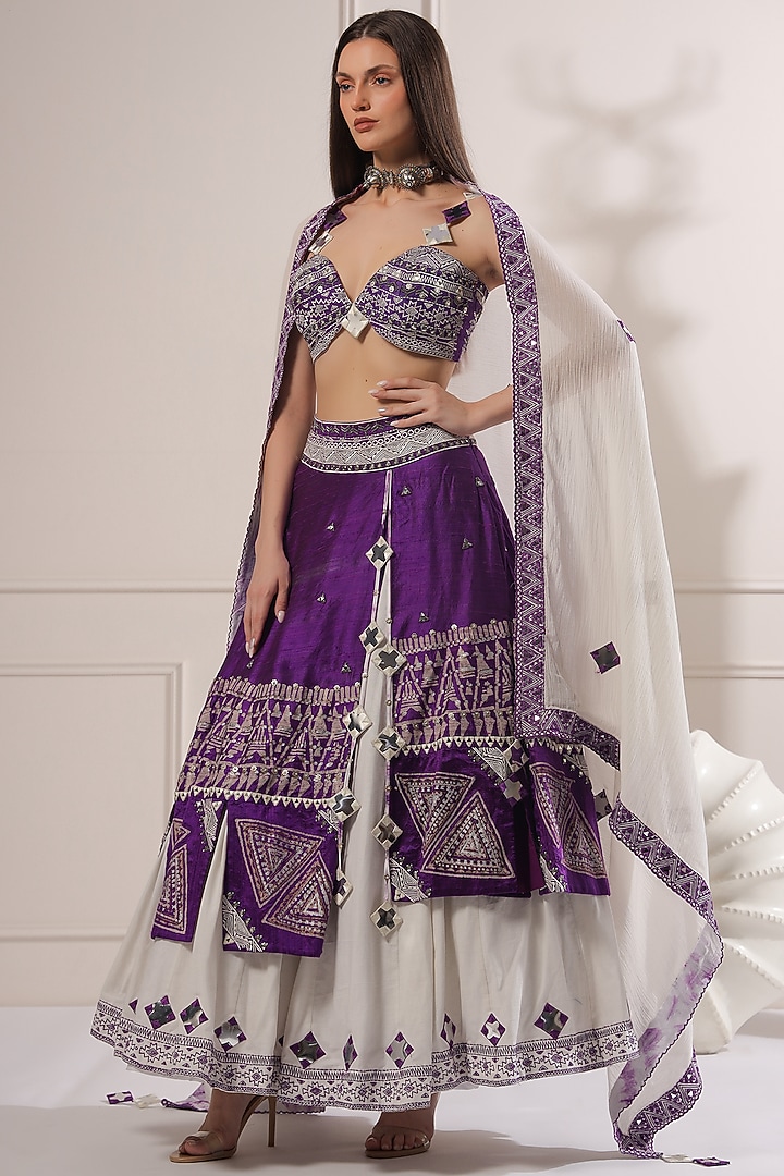 White & Purple Embroidered Wedding Lehenga Set by Ashna Vaswani at Pernia's Pop Up Shop