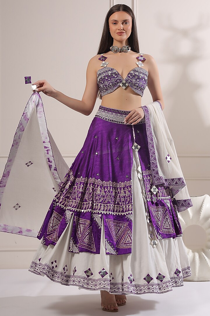White & Purple Embroidered Wedding Lehenga Set by Ashna Vaswani at Pernia's Pop Up Shop