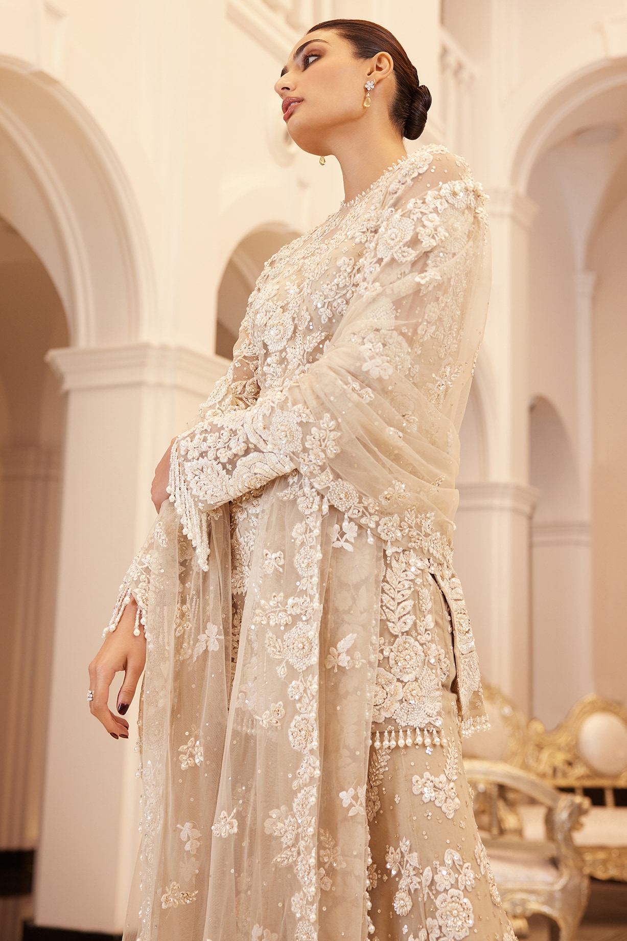 Nude Net Bead Embroidered Sharara Set by Seema Gujral at Pernia's Pop ...