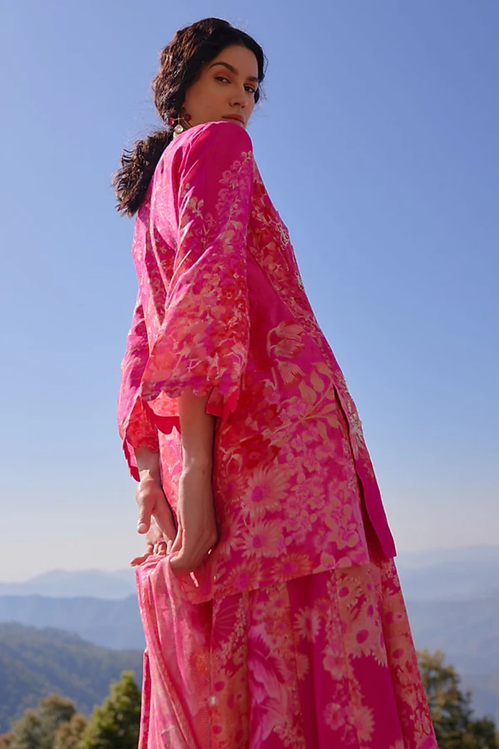Fuchsia Natural Bemberg Silk Digital Printed Wedding Sharara Set by Archana Shah at Pernia's Pop Up Shop