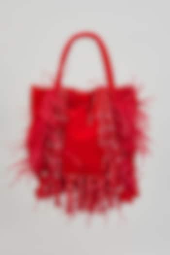 Red Suede Tone Feather & Crystal Latkan Handbag by Aanchal Sayal