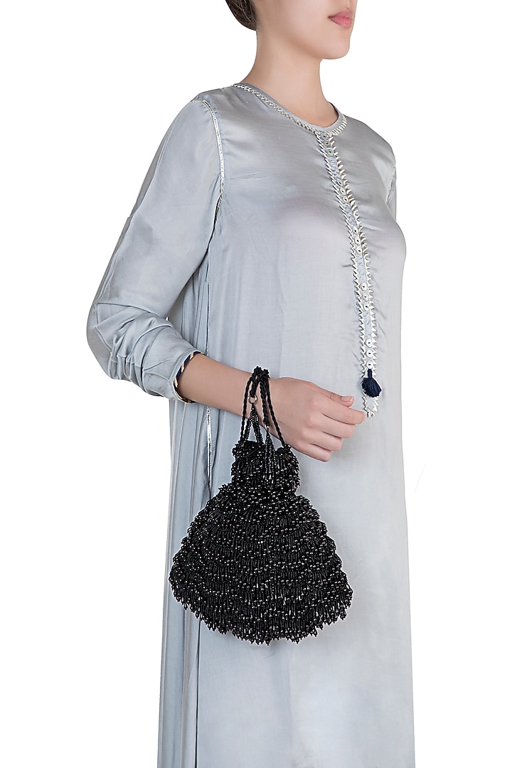 Jet Black Pearl Embellished Potli by Aanchal Sayal at Pernia's Pop Up Shop