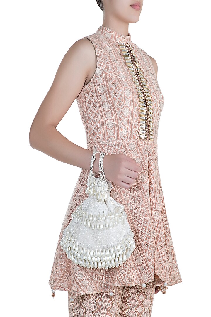 Ivory Pearl Embellished Potli by Aanchal Sayal at Pernia's Pop Up Shop