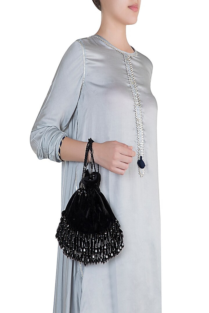 Black Icy Beads & Pearl Embellished Potli by Aanchal Sayal at Pernia's Pop Up Shop