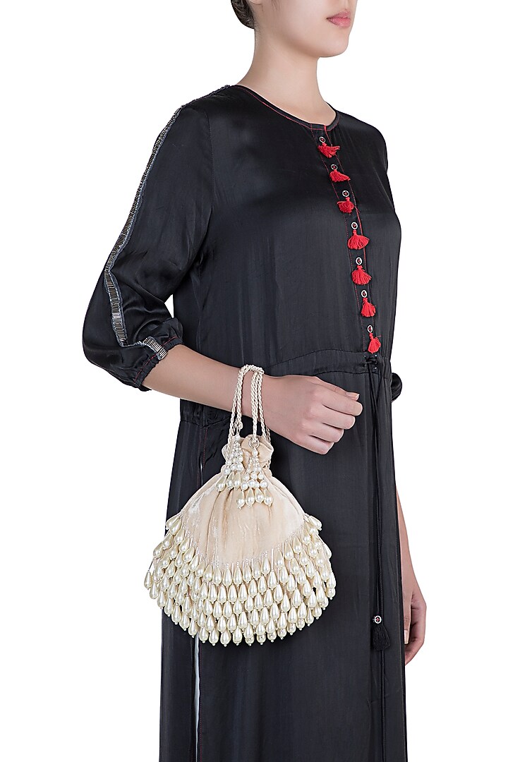 Ivory Pearl Embellished Potli by Aanchal Sayal at Pernia's Pop Up Shop