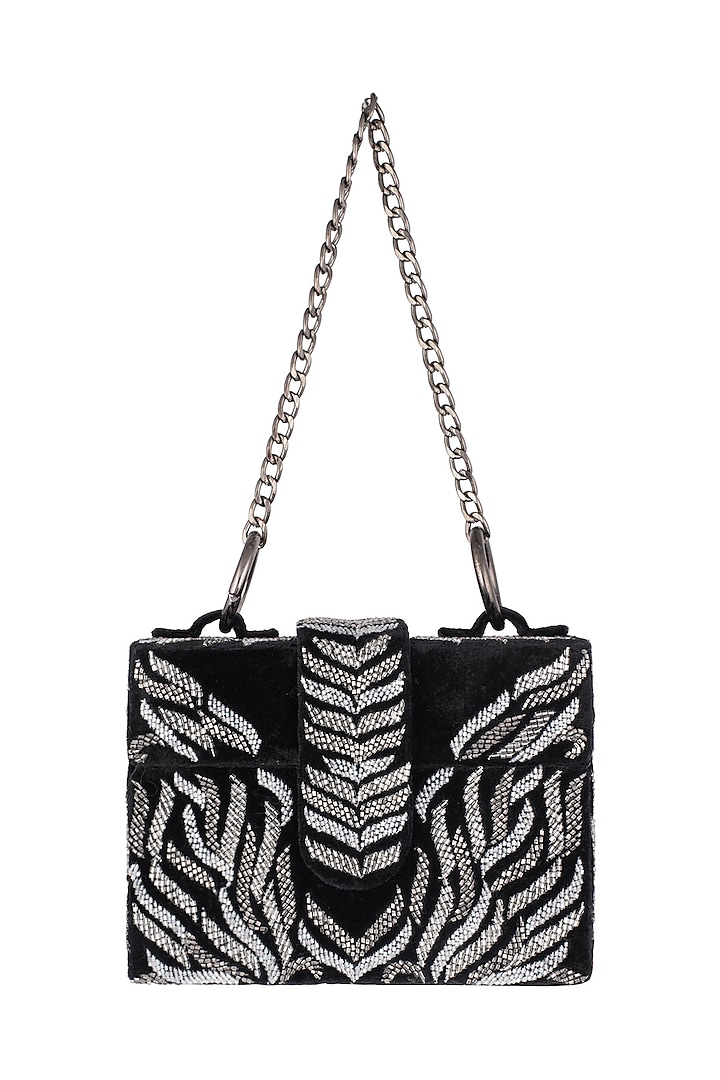 Black Embroidered Sling Box Bag by Aanchal Sayal