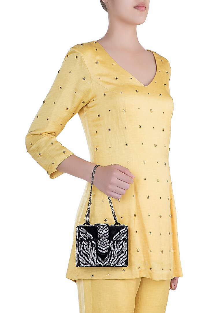 Black Embroidered Sling Box Bag by Aanchal Sayal at Pernia's Pop Up Shop