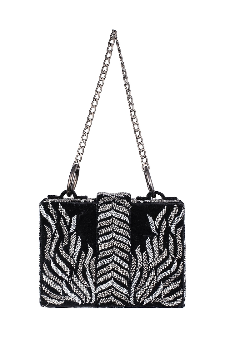 Black Embroidered Sling Box Bag by Aanchal Sayal at Pernia's Pop Up Shop