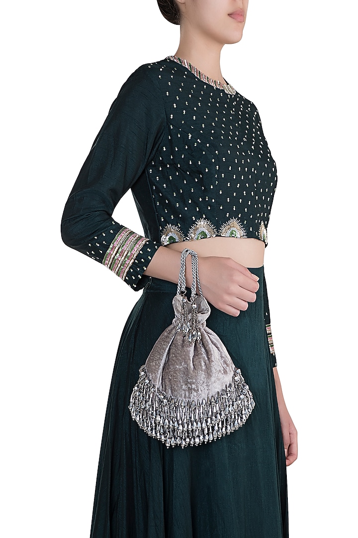 Grey Pearl Embellished Potli by Aanchal Sayal at Pernia's Pop Up Shop