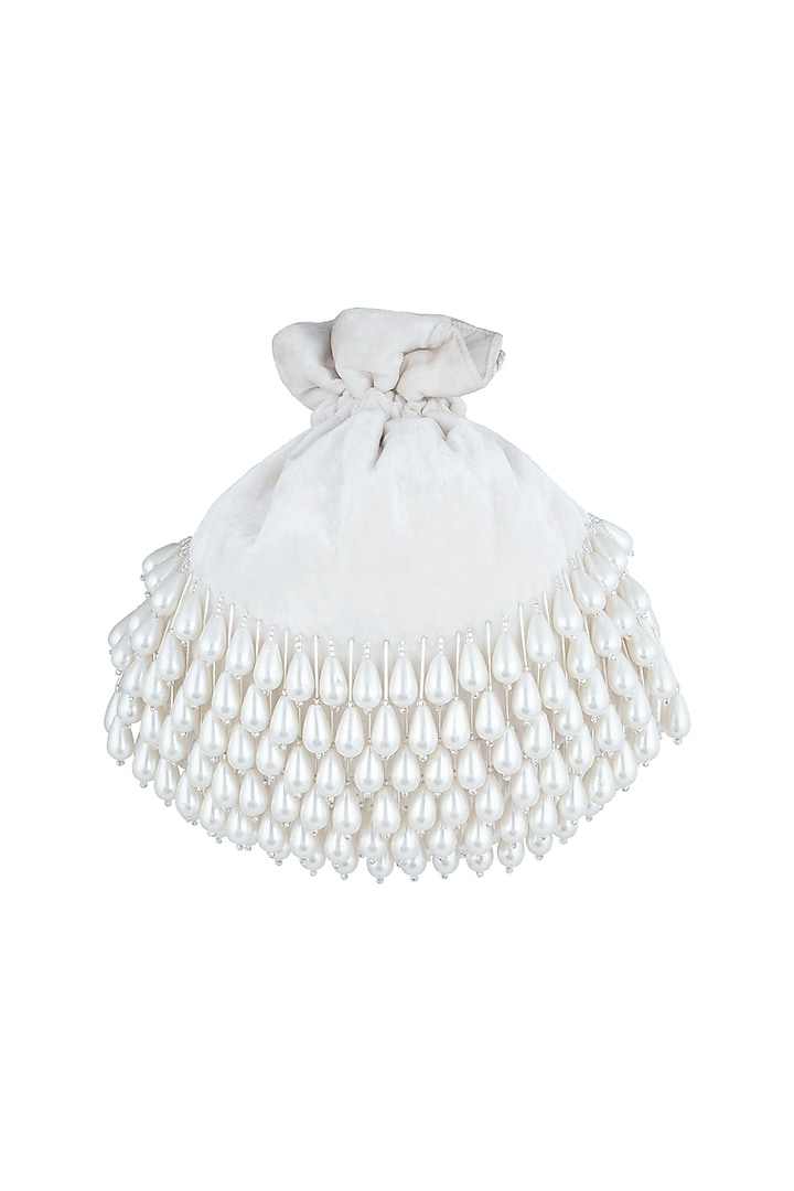 Ivory Pearl Embellished Velvet Potli by Aanchal Sayal at Pernia's Pop Up Shop
