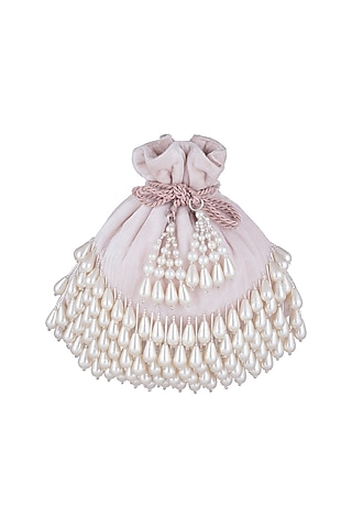 Pink Pearl Embellished Velvet Potli by Aanchal Sayal
