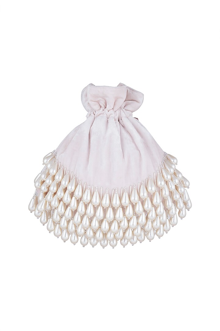 Pink Pearl Embellished Velvet Potli by Aanchal Sayal at Pernia's Pop Up Shop