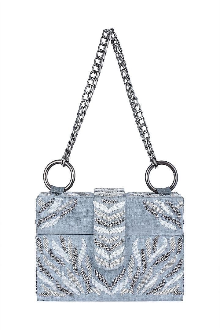 Grey Embroidered Sling Box Bag by Aanchal Sayal at Pernia's Pop Up Shop