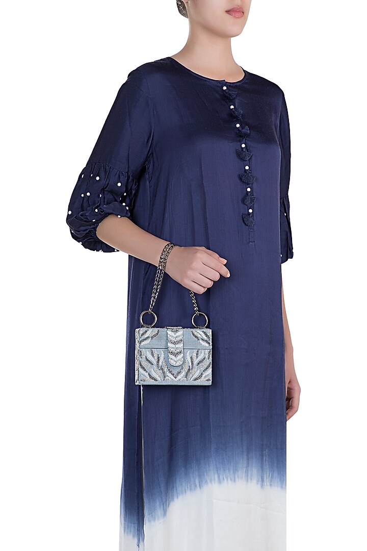 Grey Embroidered Sling Box Bag by Aanchal Sayal at Pernia's Pop Up Shop