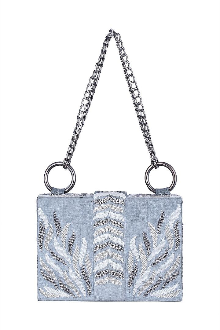 Grey Embroidered Sling Box Bag by Aanchal Sayal at Pernia's Pop Up Shop