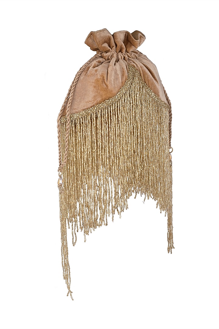 Gold Embellished Tasseled Potli by Aanchal Sayal at Pernia's Pop Up Shop