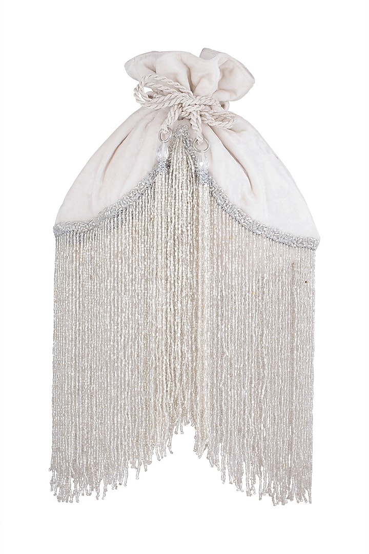 Ivory Embellished Tassel Potli by Aanchal Sayal at Pernia's Pop Up Shop