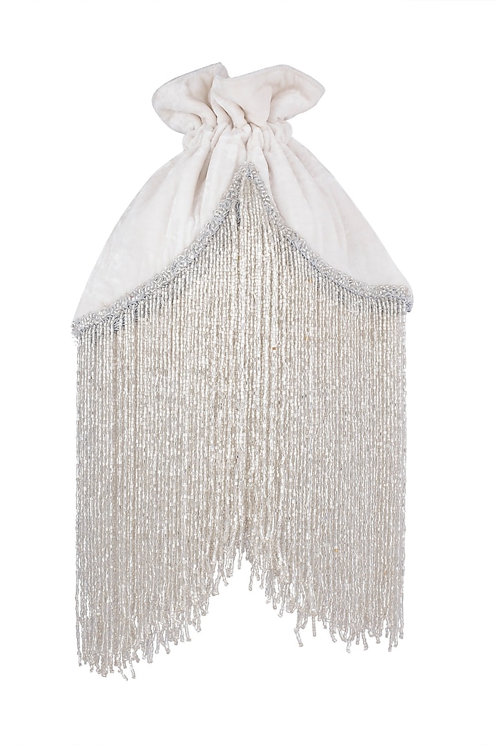 Ivory Embellished Tassel Potli by Aanchal Sayal at Pernia's Pop Up Shop