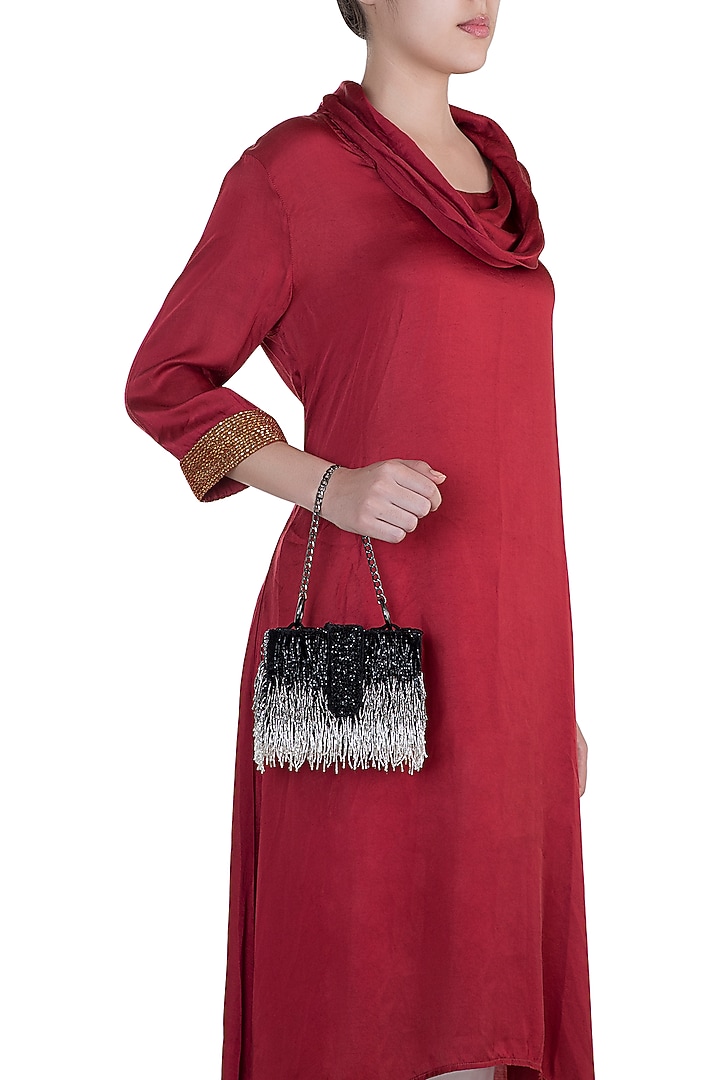 Black Embroidered Elitaire Sling Box Bag by Aanchal Sayal at Pernia's Pop Up Shop