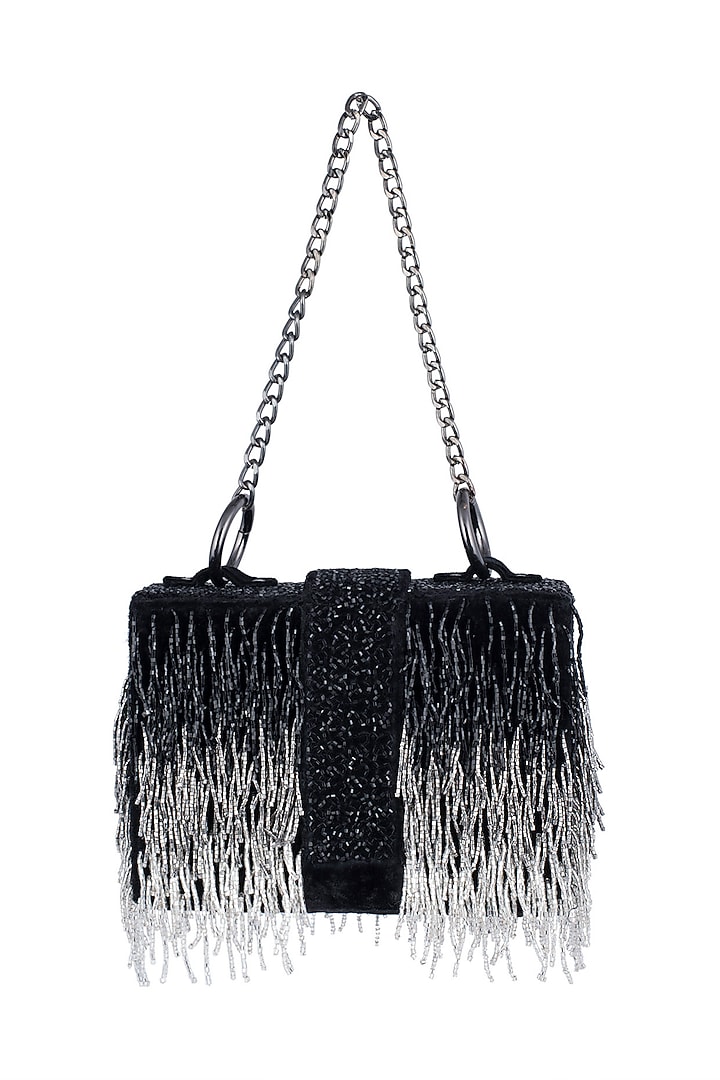 Black Embroidered Elitaire Sling Box Bag by Aanchal Sayal at Pernia's Pop Up Shop