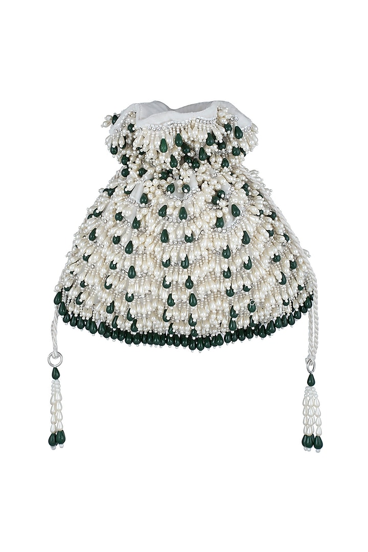 Ivory Embroidered Emerald Oyster Potli by Aanchal Sayal