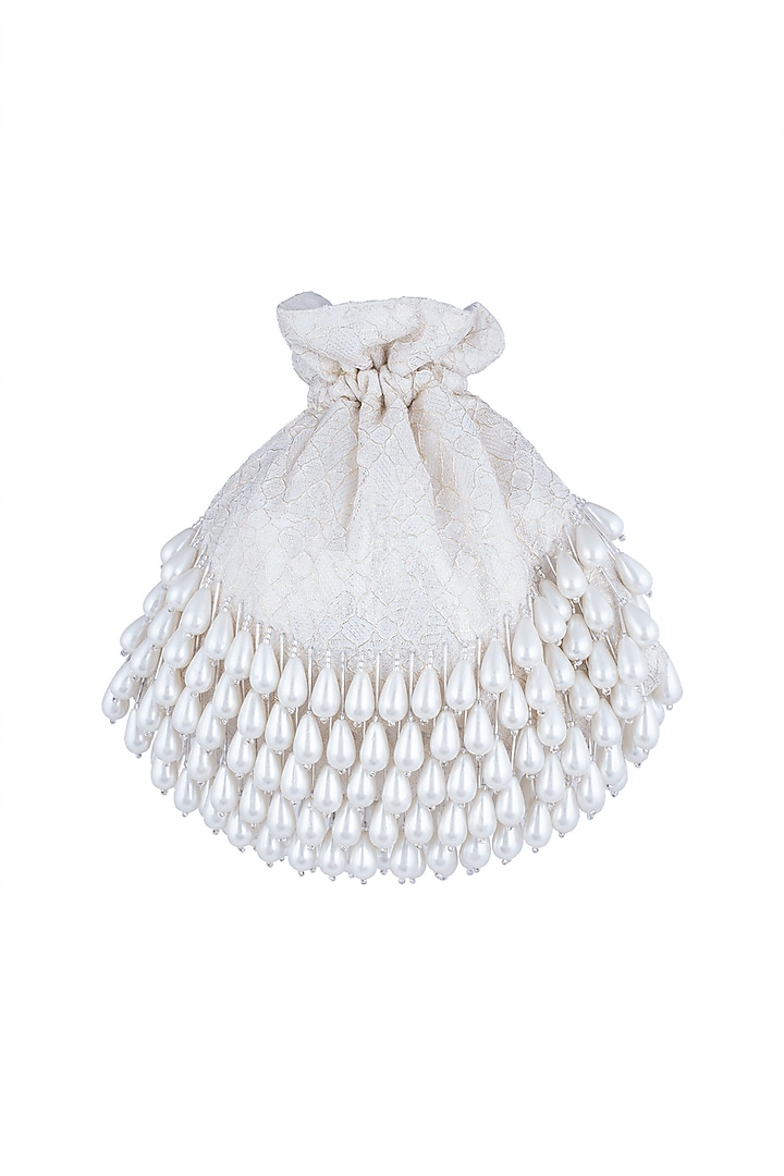 Beige Embroidered Oyster Potli by Aanchal Sayal at Pernia's Pop Up Shop