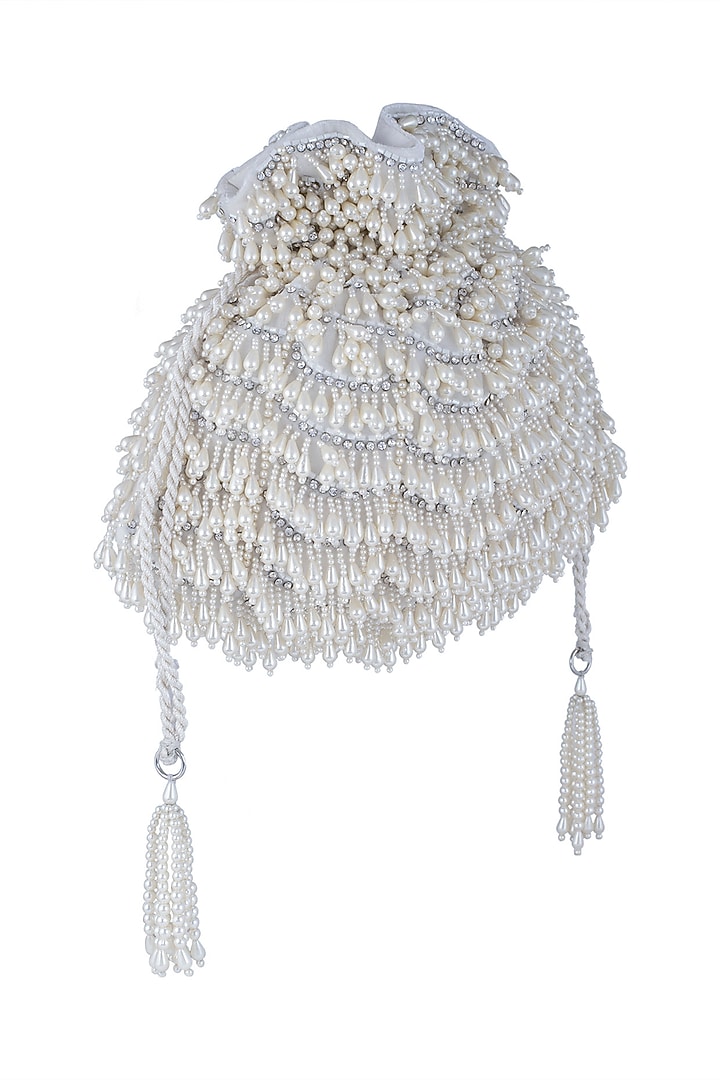 Ivory Embellished Oyster Potli by Aanchal Sayal at Pernia's Pop Up Shop