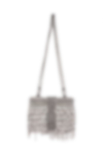 Grey Embroidered Victorian Sling Box Bag by Aanchal Sayal
