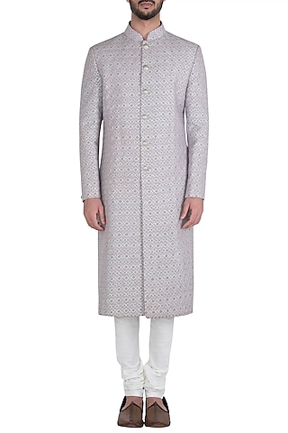 Lavender Embroidered Sherwani Set by Aditya Sachdeva