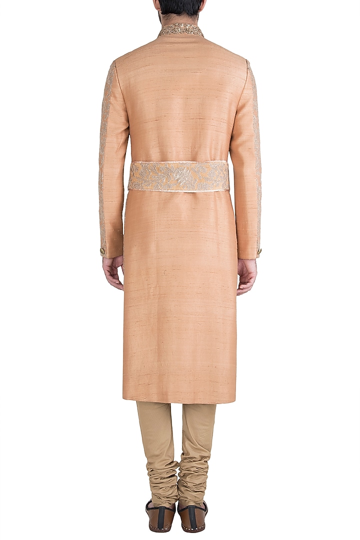 Tan embroidered sherwani set available only at Pernia's Pop Up Shop.