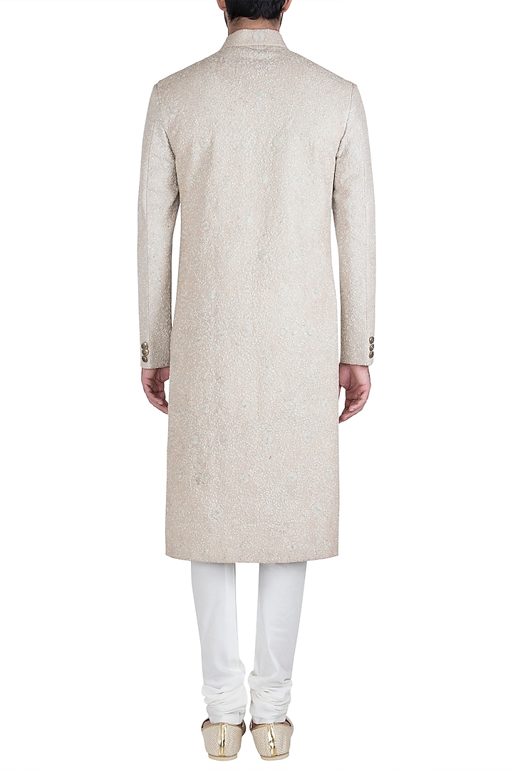 Cream zari embroidered sherwani set available only at Pernia's Pop Up Shop.