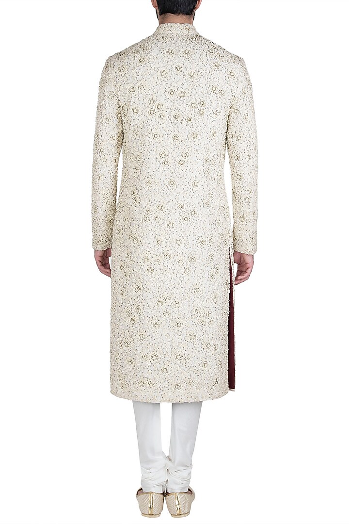 Cream embroidered sherwani with stole available only at Pernia's Pop Up Shop.