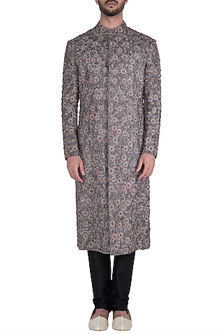 Lavender Hand Embroidered Sherwani Set by Aditya Sachdeva
