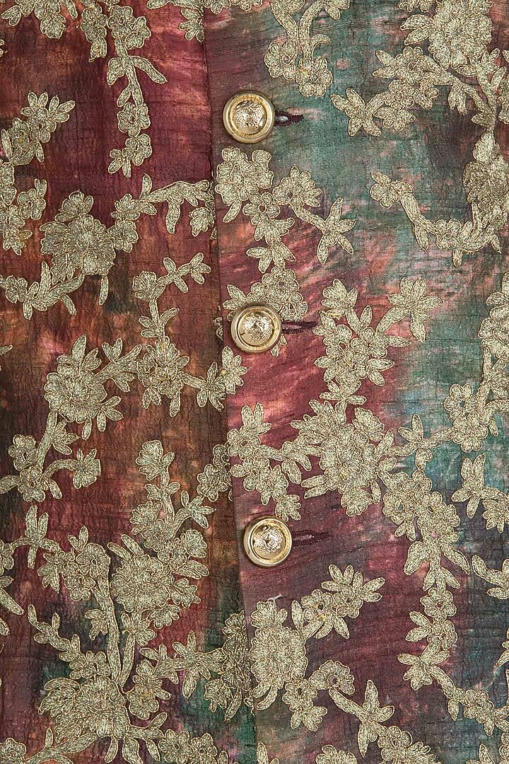 Maroon and green embroidered sherwani set available only at Pernia's Pop Up Shop.