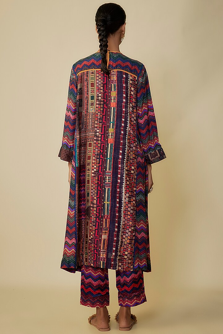 Multi-Colored Slub Satin & Cotton Silk Zardosi Embroidered Kurta Set by ASEEM KAPOOR at Pernia's Pop Up Shop