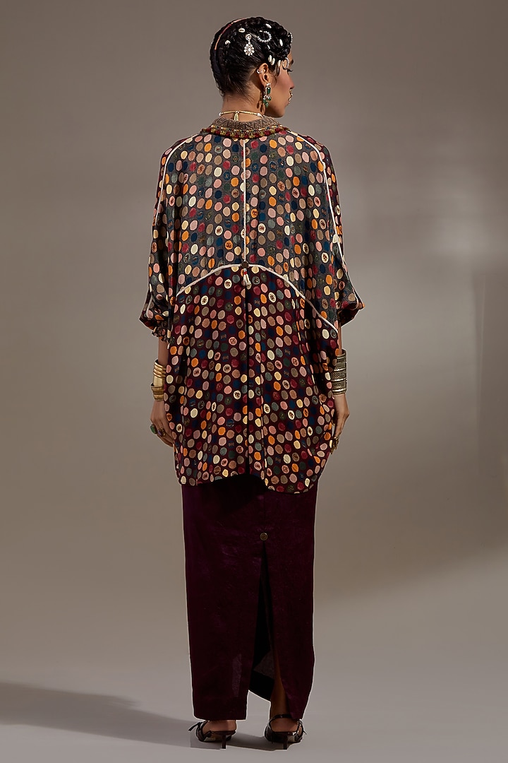 Jamuni Purple Natural Crepe Polka Dot Printed Shirt by ASEEM KAPOOR at Pernia's Pop Up Shop