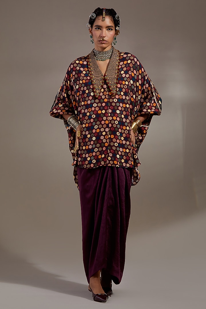 Jamuni Purple Natural Crepe Polka Dot Printed Shirt by ASEEM KAPOOR at Pernia's Pop Up Shop