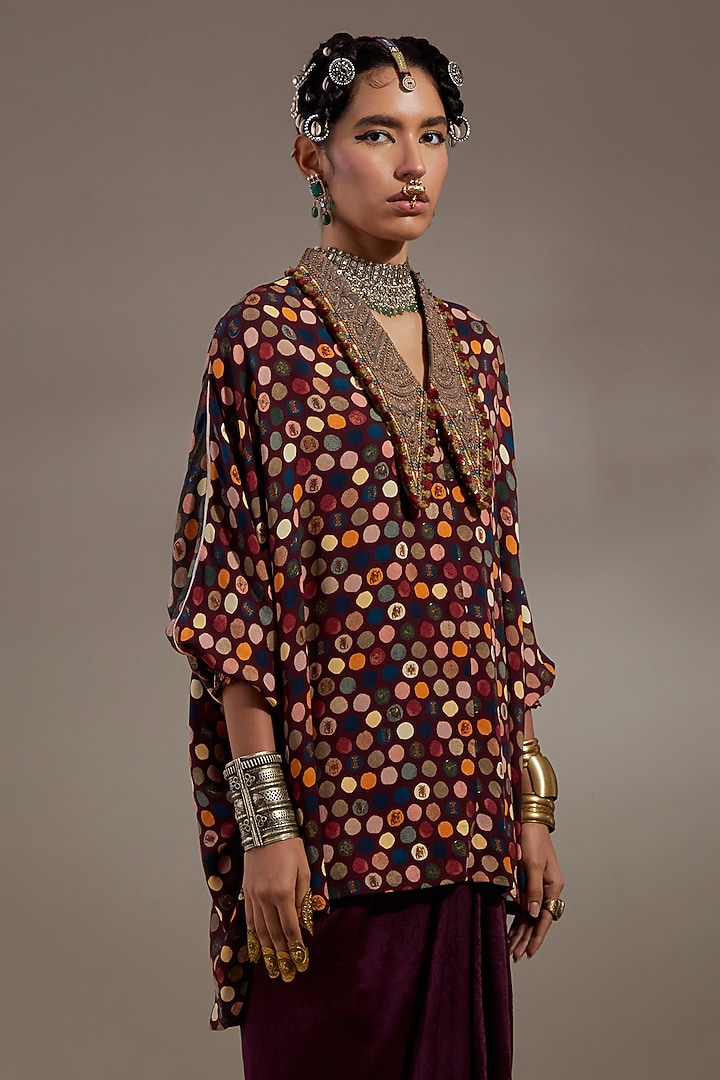 Jamuni Purple Natural Crepe Polka Dot Printed Shirt by ASEEM KAPOOR at Pernia's Pop Up Shop