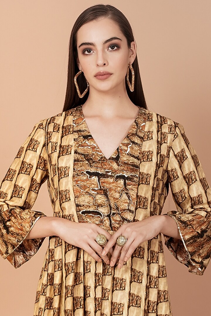 Gold & Brown Printed Kurta With Pants by Breathe By Aakanksha Singh at Pernia's Pop Up Shop
