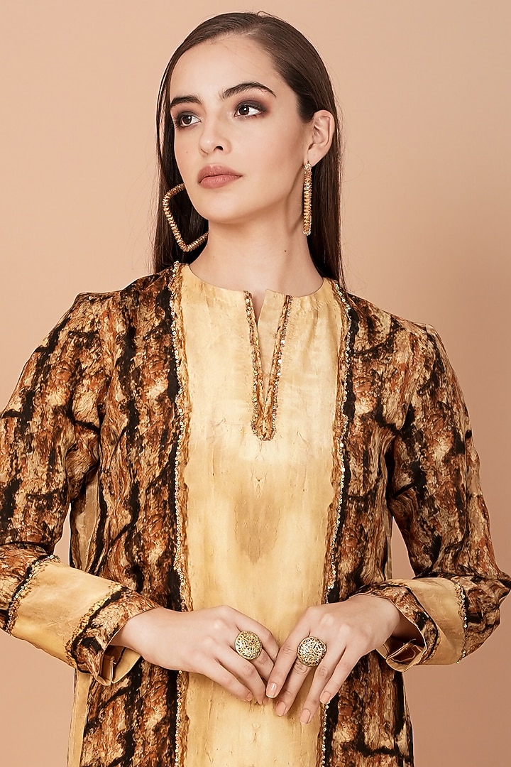 Gold & Brown Printed Kurta With Pants by Breathe By Aakanksha Singh at Pernia's Pop Up Shop