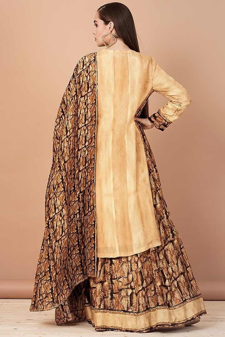 Gold & Brown Digital Printed Skirt Set by Breathe By Aakanksha Singh at Pernia's Pop Up Shop