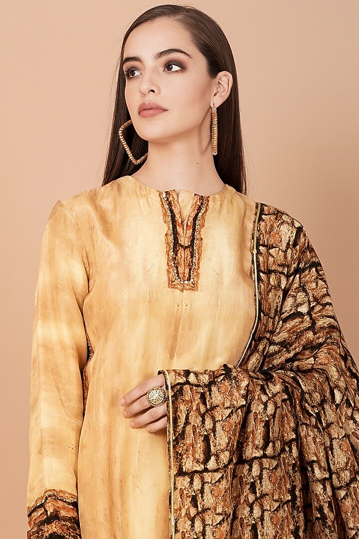 Gold & Brown Digital Printed Skirt Set by Breathe By Aakanksha Singh at Pernia's Pop Up Shop