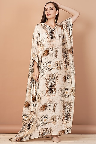 Beige & Brown Printed Kaftan by Breathe By Aakanksha Singh