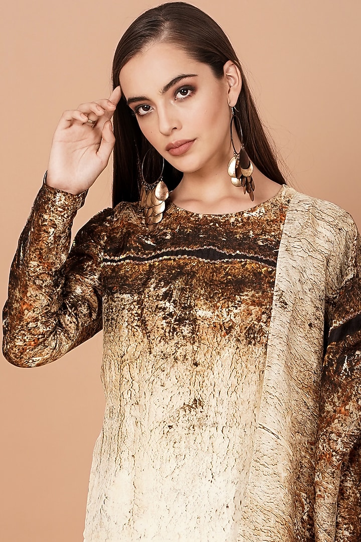 Beige & Brown Printed Kurta Set by Breathe By Aakanksha Singh at Pernia's Pop Up Shop