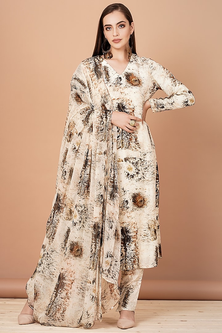 Beige & Brown Printed Kurta Set by Breathe By Aakanksha Singh at Pernia's Pop Up Shop